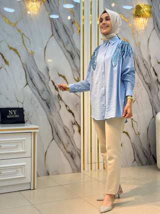 NY MEHLİKA STELLA NAKIŞ İŞLEMELİ ÇİLEK GÖMLEK 5482