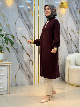 NOSHE TAŞ İŞLEMELİ FERMUARLI CEP DETAYLI GİY ÇIK (KAP) 4610