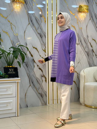 NY MEHLİKA ÇİZGİ TASARIMLI SOĞUK İP TUNİK 187