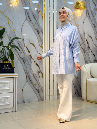 NY MEHLİKA KOZA NAKIŞ İŞLEMELİ OVERSİZE GÖMLEK 5401