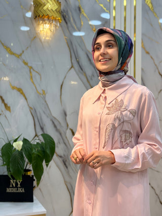 AYŞE AKAY MODA NAKIŞ İŞLEMELİ TENSEL GÖMLEK 5104