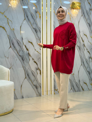NY MEHLİKA YAKA GÜL İŞLEMELİ SOĞUK İP TUNİK 3303