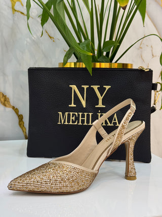 NY MEHLİKA PIRILTILI TAŞ İŞLEMELİ TOPUKLU AYAKKABI NY01