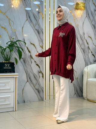 NY MEHLİKA YAKA TAŞ İŞLEME FİYONKLU GÖMLEK 2896