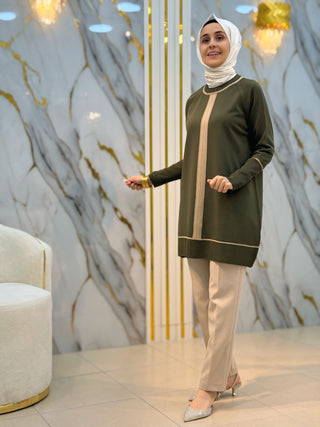 NY MEHLİKA YAKA ÇİZGİ DETAY SOĞUK İP TUNİK 36031