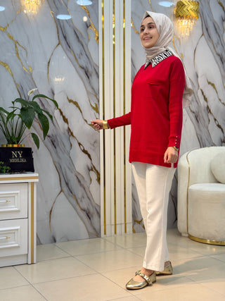 NY MEHLİKA YAKASI TAŞ VE ZEBRA DESEN SOĞUK İP TUNİK 214