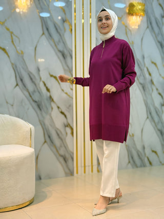 NY MEHLİKA YAKA FERMUARLI TRİKO TUNİK PLT29