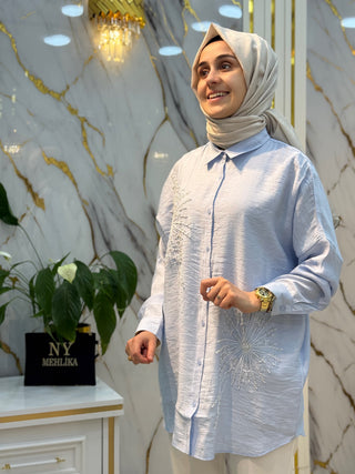 NY MEHLİKA NAKIŞ TAŞ İŞLEMELİ GÖMLEK OVERSİZE 5408