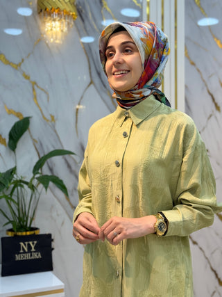 NY MEHLİKA KENDİNDEN DESENLİ GOLD DÜĞME ÇİLEK GÖMLEK 2629