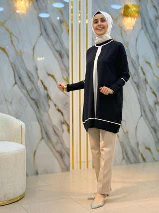 NY MEHLİKA YAKA ÇİZGİ DETAY SOĞUK İP TUNİK 36031