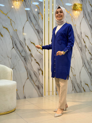 NY MEHLİKA YAKA GÜL İŞLEMELİ SOĞUK İP HIRKA 3302