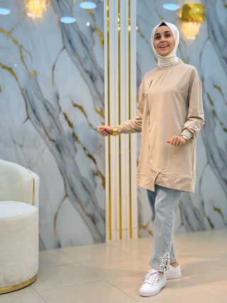 PUANE FERMUAR VE BONCUK DETAYLI TUNİK 10735