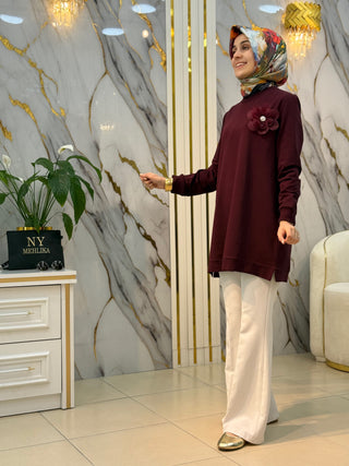 KADO ÖNÜ ÇİÇEK BRONŞLU DETAYLI TUNİK 262609