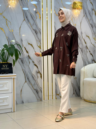 NY MEHLİKA TAŞ İŞLEMELİ GÖMLEK 3280