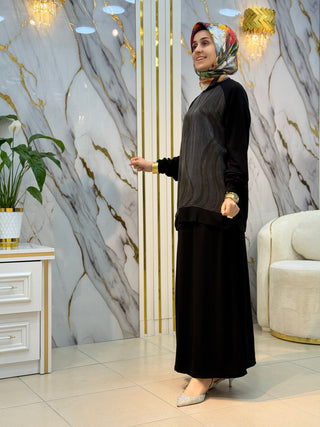 AYŞE AKAY MODA İPEK KUPRA DETAY TASARIM 2'Lİ TAKIM 1026