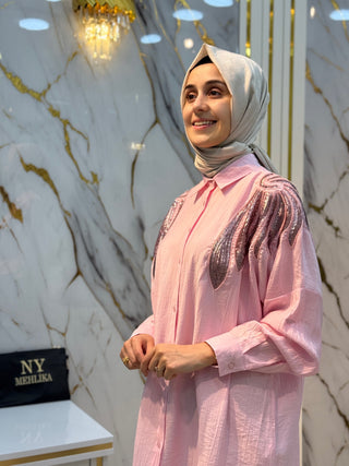 NY MEHLİKA STELLA NAKIŞ İŞLEMELİ ÇİLEK GÖMLEK 5482