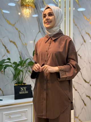 PUANE ÇAPRAZ KAPAK DETAYLI GÖMLEKLİ TAKIM 14471
