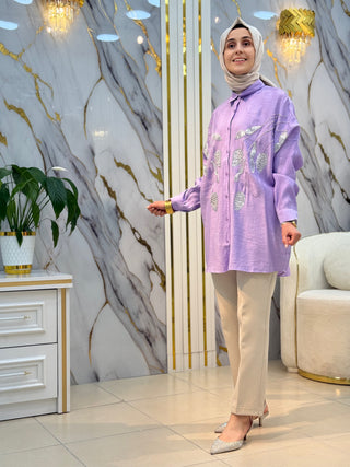 NY MEHLİKA TAŞLI YAPRAK İŞLEMELİ GÖMLEK 4335