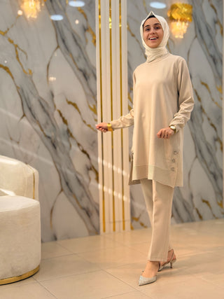 KADO YANI DÜĞMELİ SOĞUK İP TUNİK 2725007