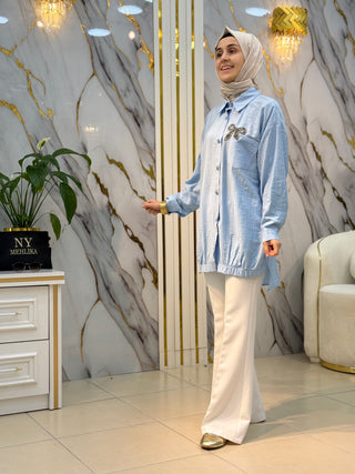 NY MEHLİKA YAKA TAŞ İŞLEME FİYONKLU GÖMLEK 2896