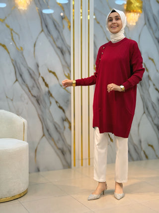 NY MEHLİKA DÜĞME DETAY SOĞUK İP TUNİK 35044