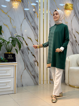 NY MEHLİKA ÇİZGİ TASARIMLI SOĞUK İP TUNİK 187