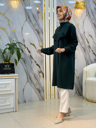 MODA İLDEM YAKA TAŞLI VE BRONŞ DETAYLI TUNİK 2203