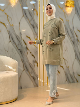 AYŞE AKAY PUL PAYET İŞLEMELİ 85 CM TUNİK 25224