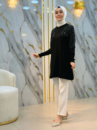 MELİH OMUZLAR TAŞLI SOĞUK İP TUNİK 5031