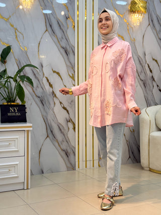 NY MEHLİKA TÜL DETAY NAKIŞ İŞLEMELİ GÖMLEK 5475