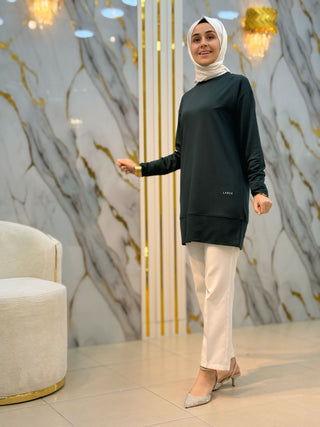 LARCH PARÇALI TASARIM İKİ İP ELMAS KUMAŞ TUNİK 1084