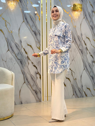 MOOD BASIC ÇİNİ DESENLİ YAKA TAŞLI TUNİK 6003