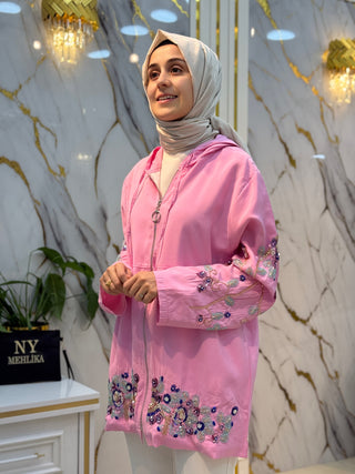 NY MEHLİKA KOLLAR VE ETEK UCU TAŞLI ÇİÇEK İŞLEME DETAYLI KAP 83149