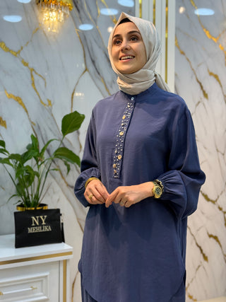 PUANE YAKA TAŞ İŞLEMELİ TAKIM 14422