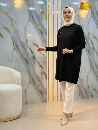 NY MEHLİKA DÜĞME DETAY SOĞUK İP TUNİK 35044