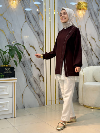 PİLİSE ÖNÜ FERMUAR DETAYLI YIRTMAÇ TUNİK 24367