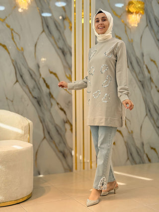 AYŞE AKAY PUL PAYET İŞLEMELİ 85 CM TUNİK 25224