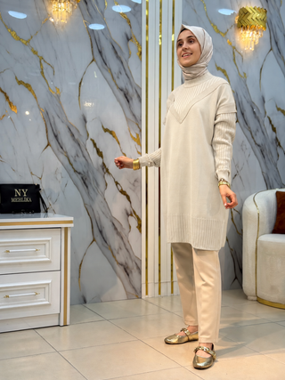 NY MEHLİKA V DETAY TASARIM DESEN SOĞUK İP  TUNİK 3371