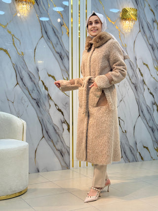 PANOVA KÜRK VE KEMER DETAY CEPLİ KABAN 7505