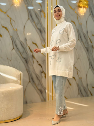 AYŞE AKAY PUL PAYET İŞLEMELİ 85 CM TUNİK 25224