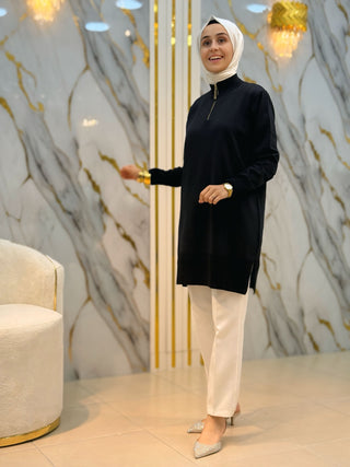 NY MEHLİKA YAKA FERMUARLI TRİKO TUNİK PLT29