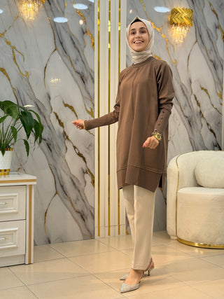 KADO DÜĞME VE ÇİZGİ DETAYLI SOĞUK İP TUNİK 2725019