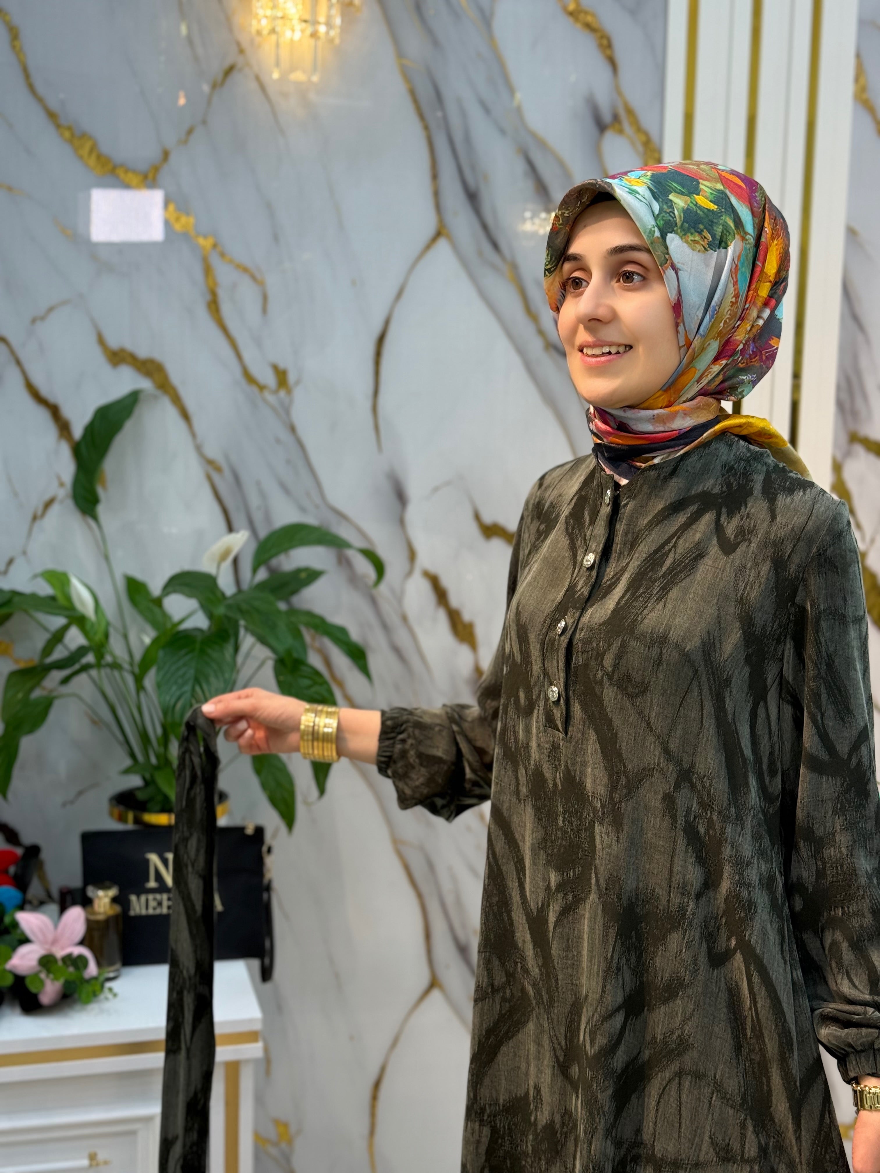 LARCH KUPRA JAKAR BASKILI ELBİSE 1112 – NY MEHLİKA EXCLUSİVE