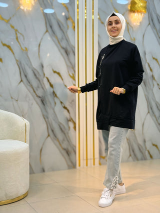 PUANE FERMUAR VE BONCUK DETAYLI TUNİK 10735