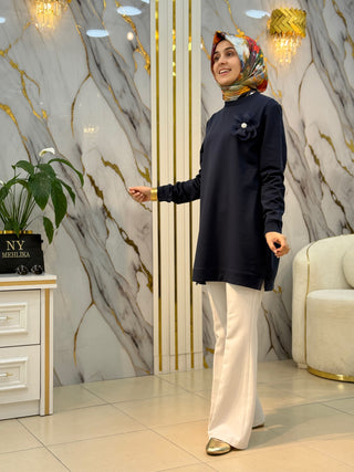 KADO ÖNÜ ÇİÇEK BRONŞLU DETAYLI TUNİK 262609