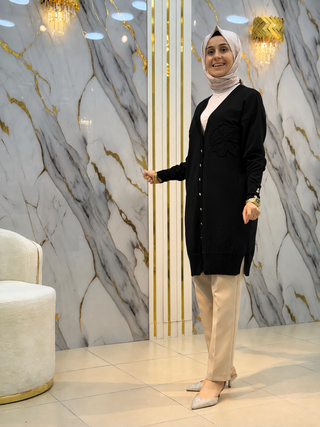 NY MEHLİKA YAKA GÜL İŞLEMELİ SOĞUK İP HIRKA 3302