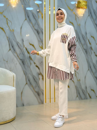 PUANE TASARIM İNCİLİ ÇİZGİLİ DETAY TUNİK 10651