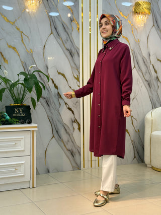NY MEHLİKA YAKA TAŞ İŞLEMELİ UZUN GÖMLEK 1199