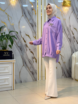 NY MEHLİKA YAKA TAŞ İŞLEME FİYONKLU GÖMLEK 2896