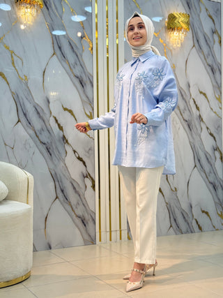 NY MEHLİKA TAŞLI ÇİÇEK İŞLEMELİ GÖMLEK OVERSİZE 4321